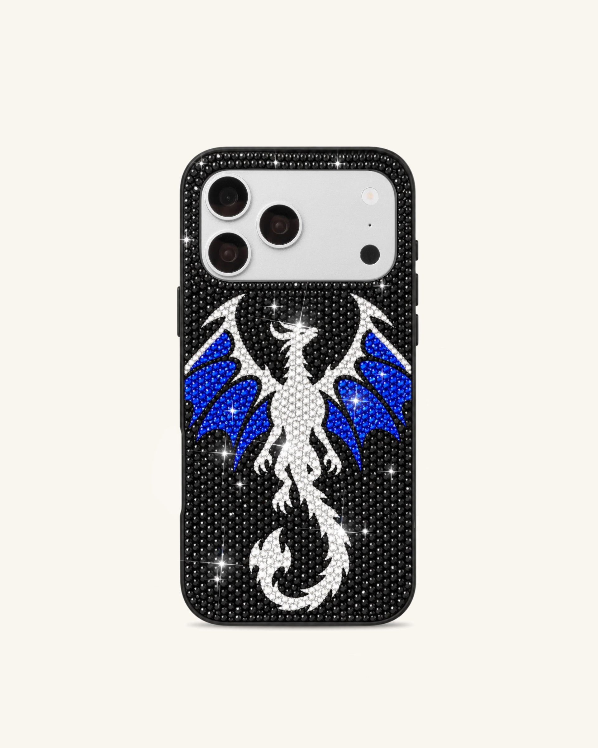 Artificial Crystal Dragon Design Phone Case – Black