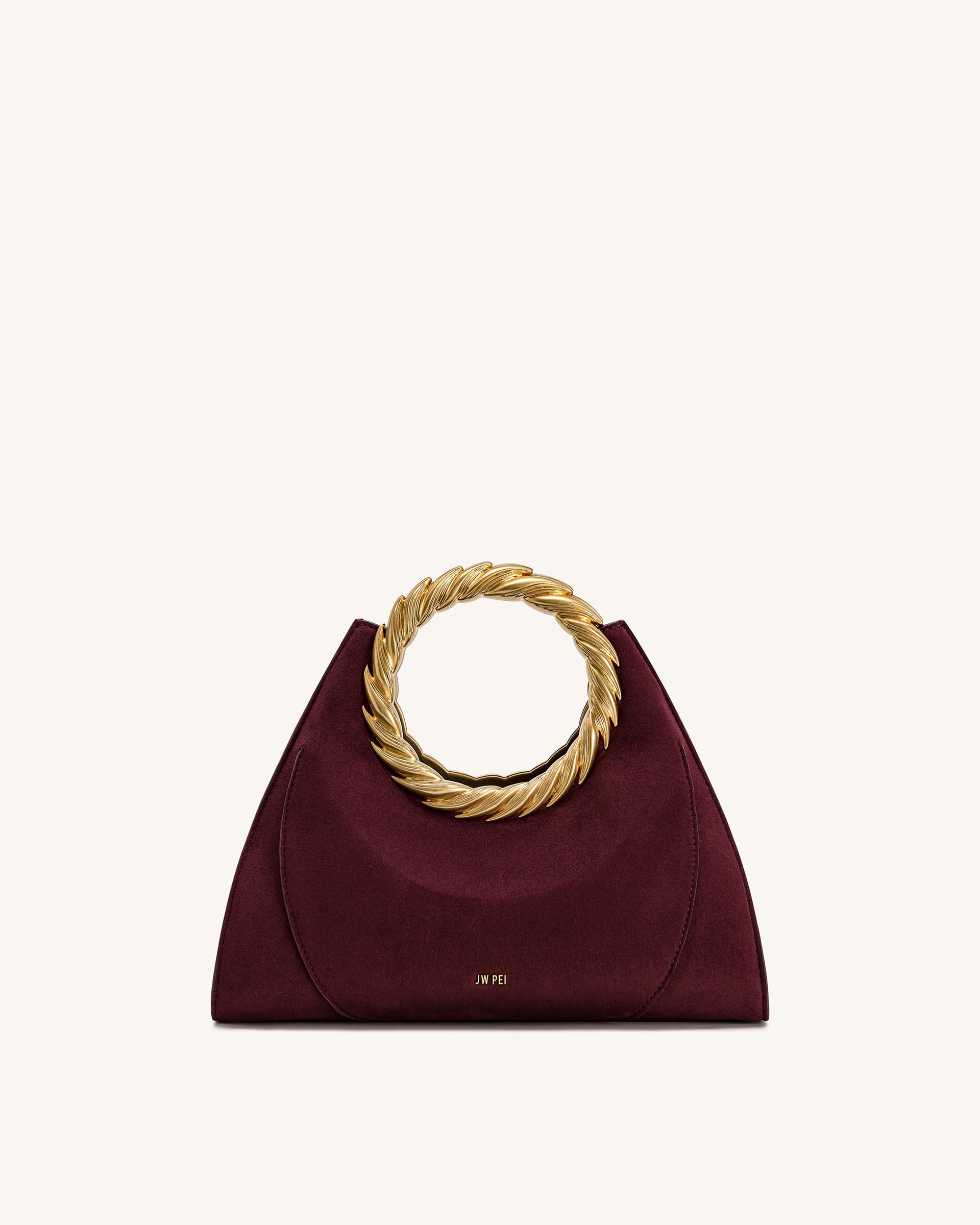 Amiya Leaf Handle Faux Suede Sculpture Bag - Merlot Red