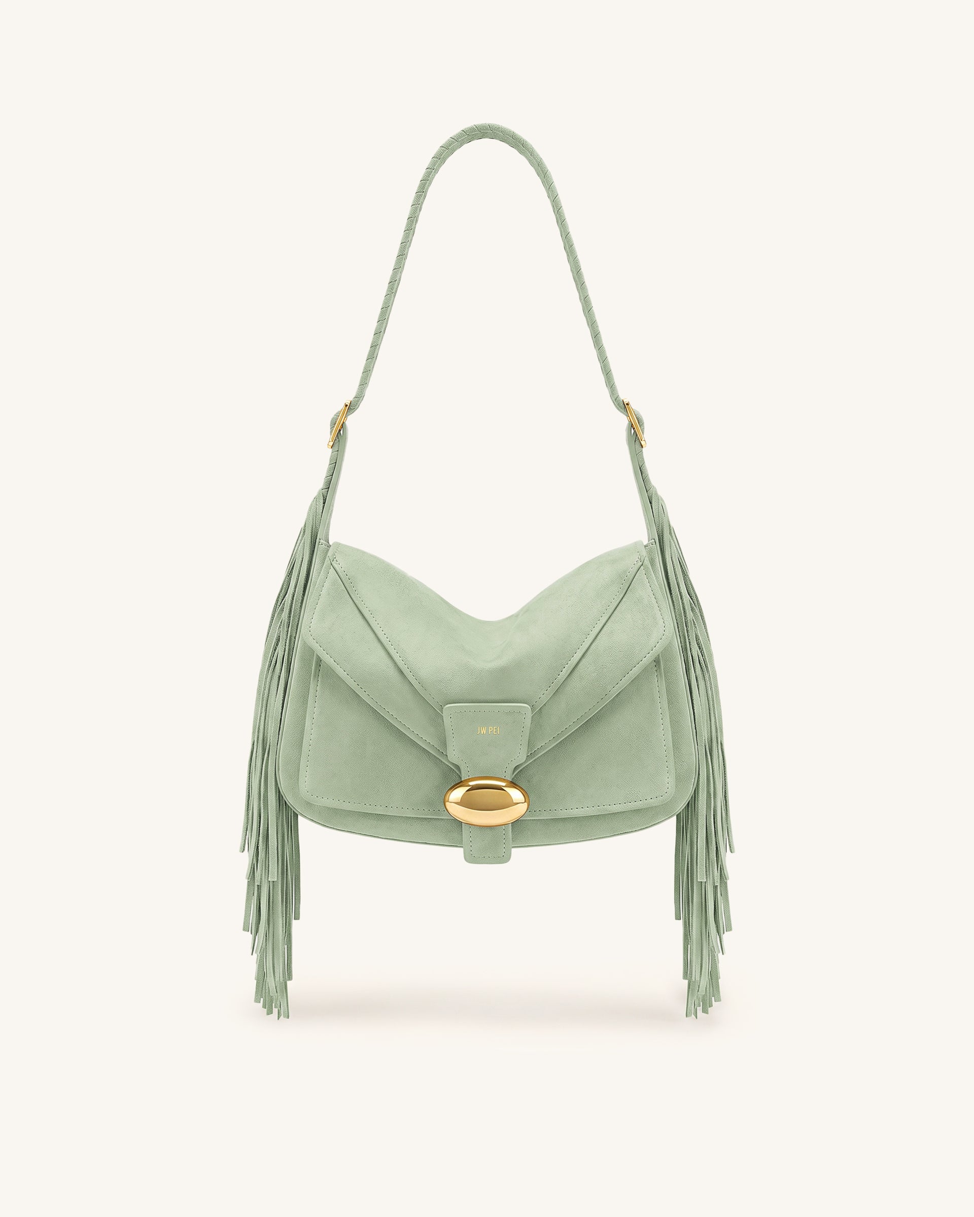 Avery Fringe Faux Suede Shoulder Bag - Mint Green