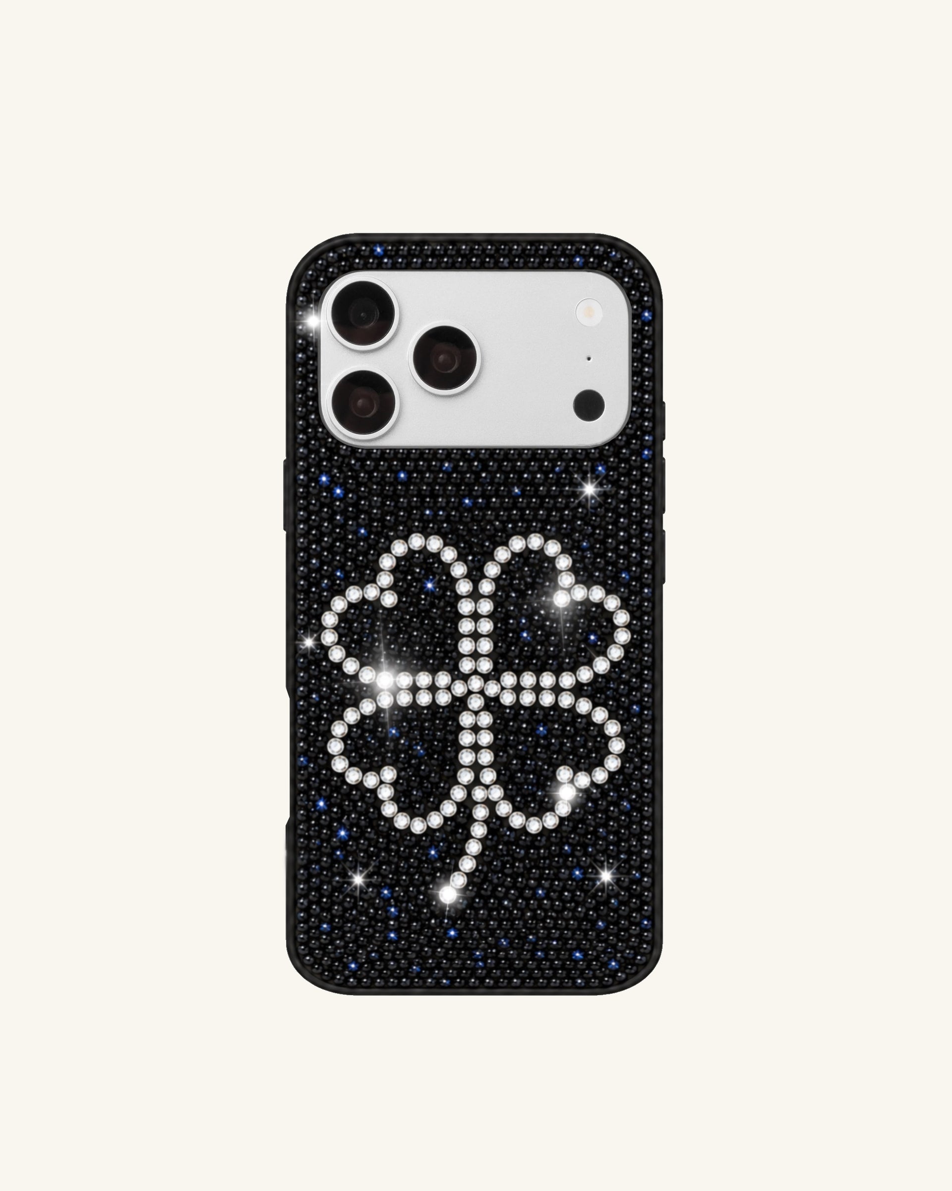 Artificial Crystal Clover Phone Case – Black