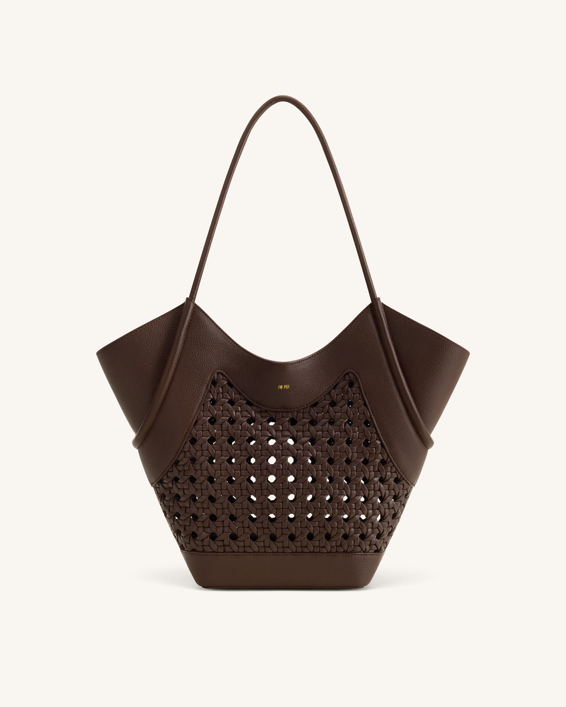 Maribel Woven Panel Tote Bag - Dark Brown