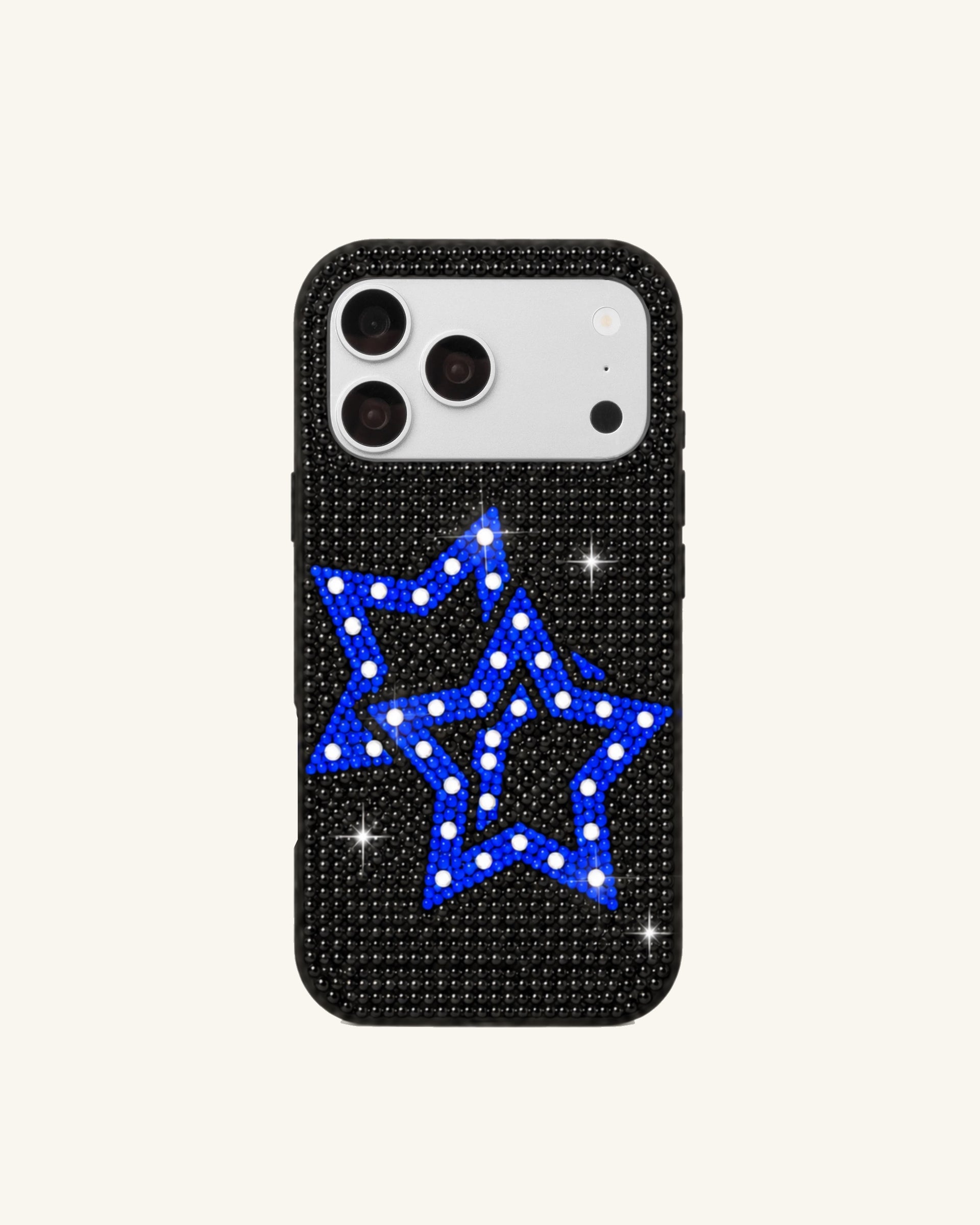 Blue Star Artificial Crystal Phone Case – Black