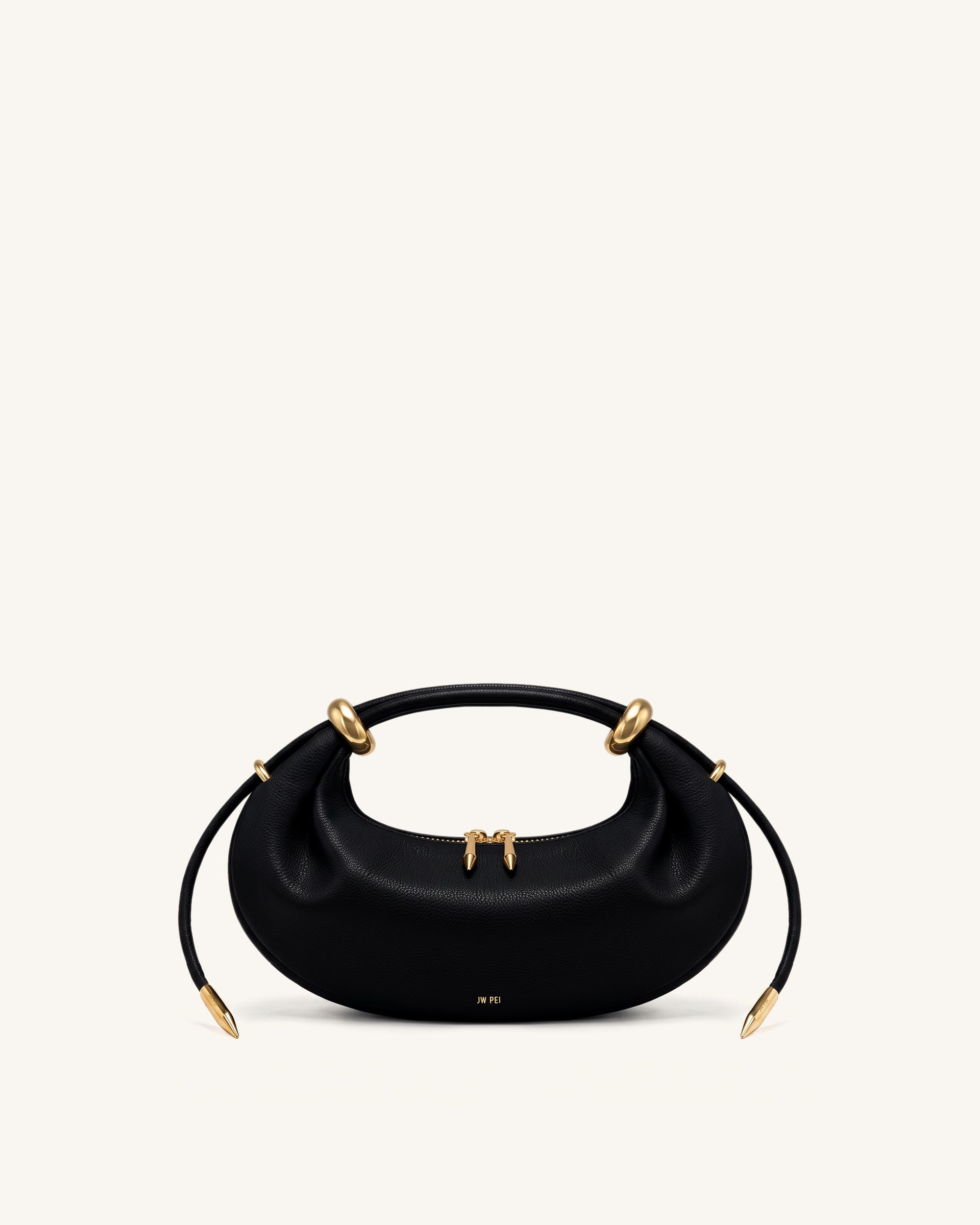 Ellie Metal Ring Embellished Crescent Top Handle Bag - Black