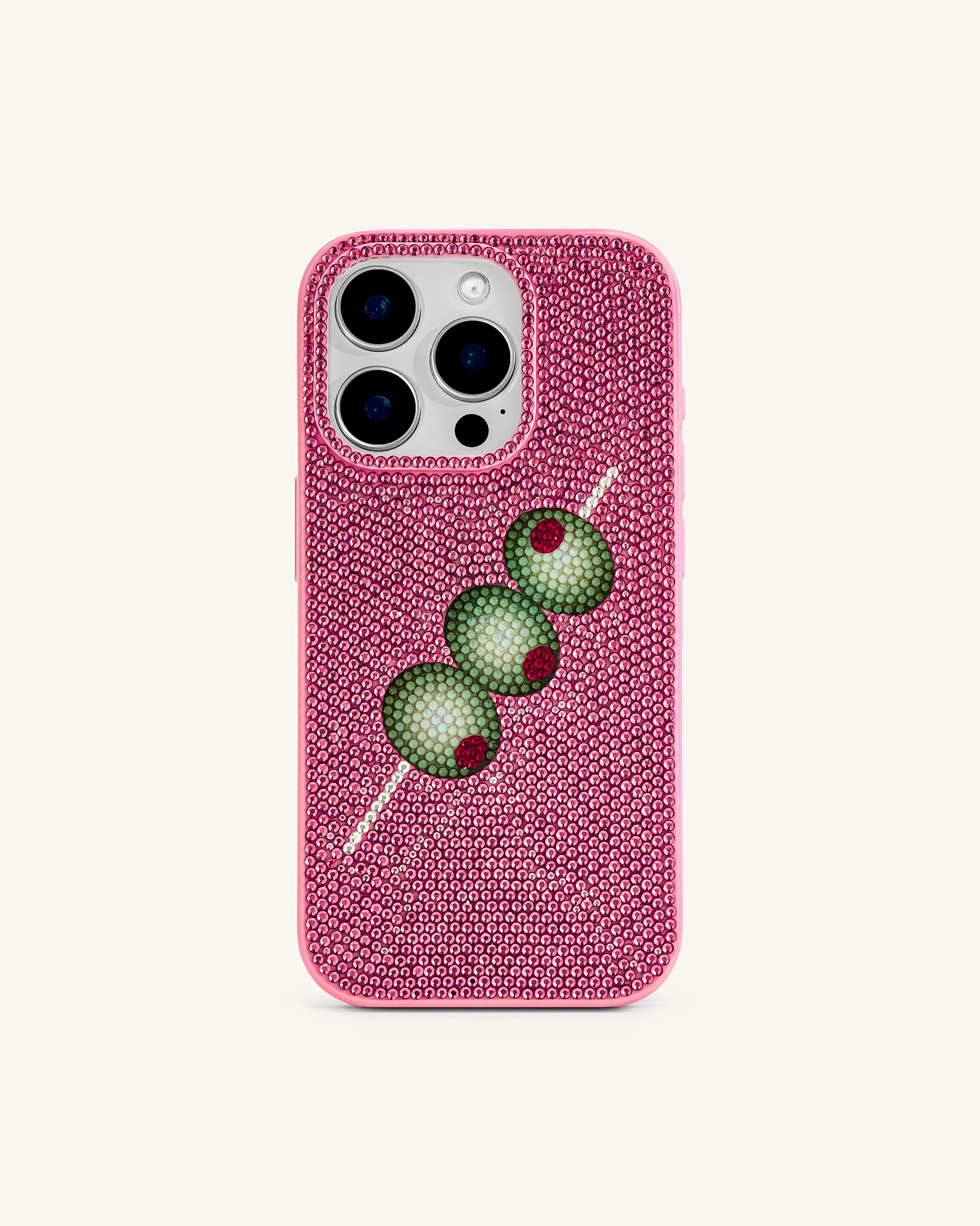 Olive Skewer Rhinestone Phone Case – Pink