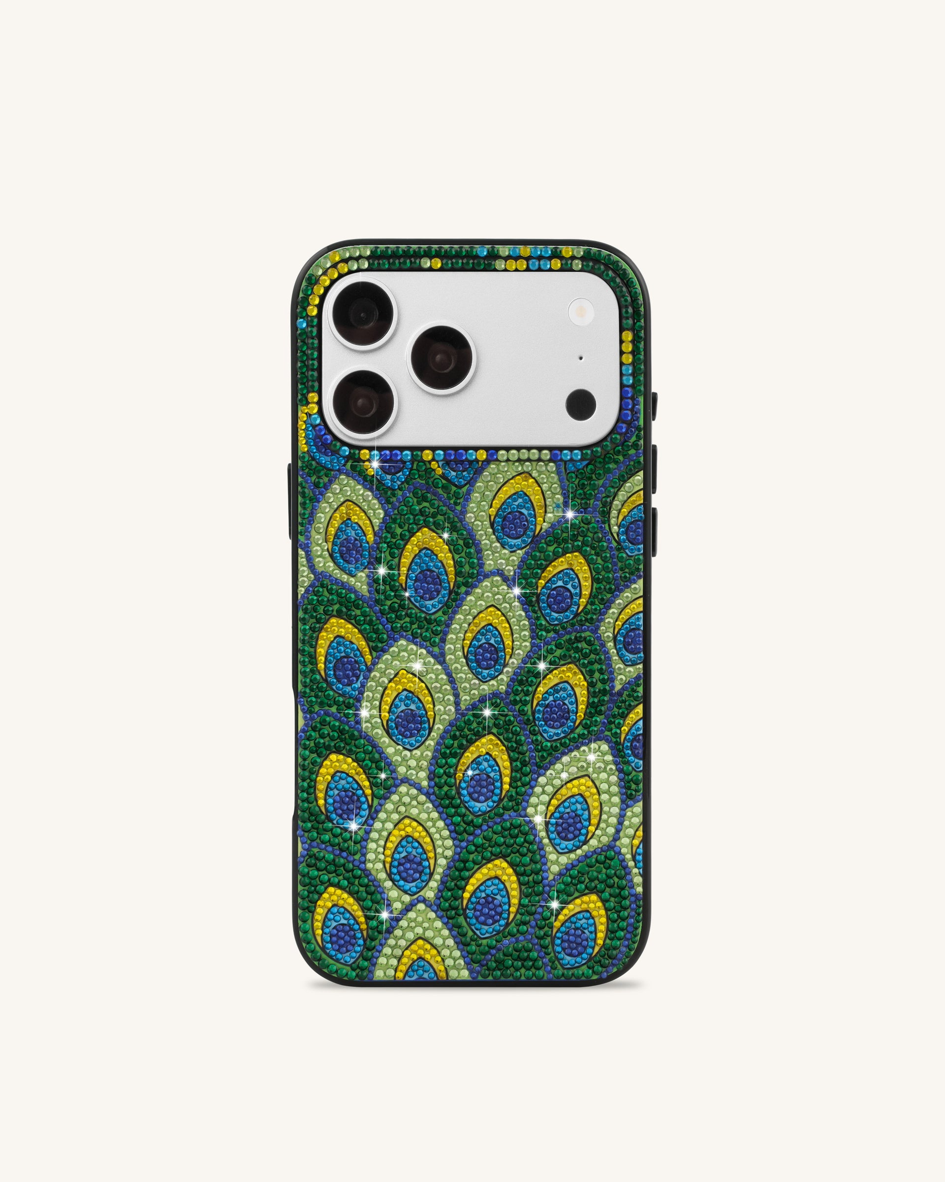 Peacock Feather Rhinestone Phone Case - Green