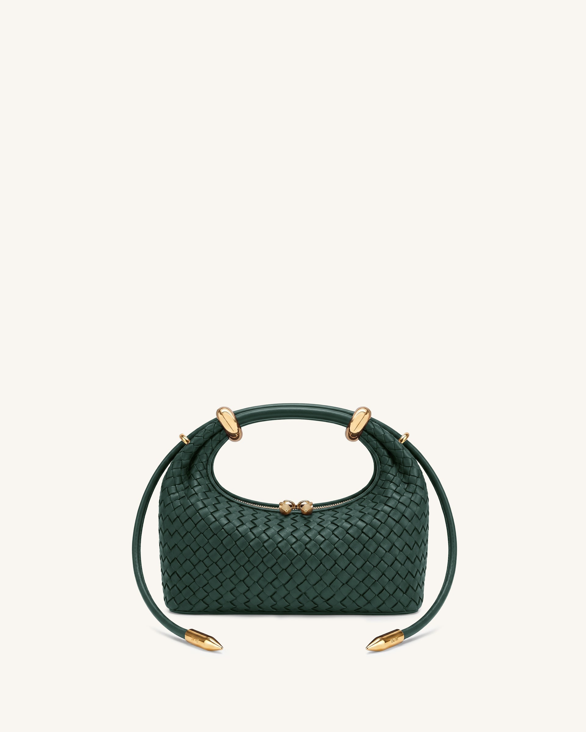 Ellie Woven Metal Ring Embellished Top Handle Bag - Dark Green