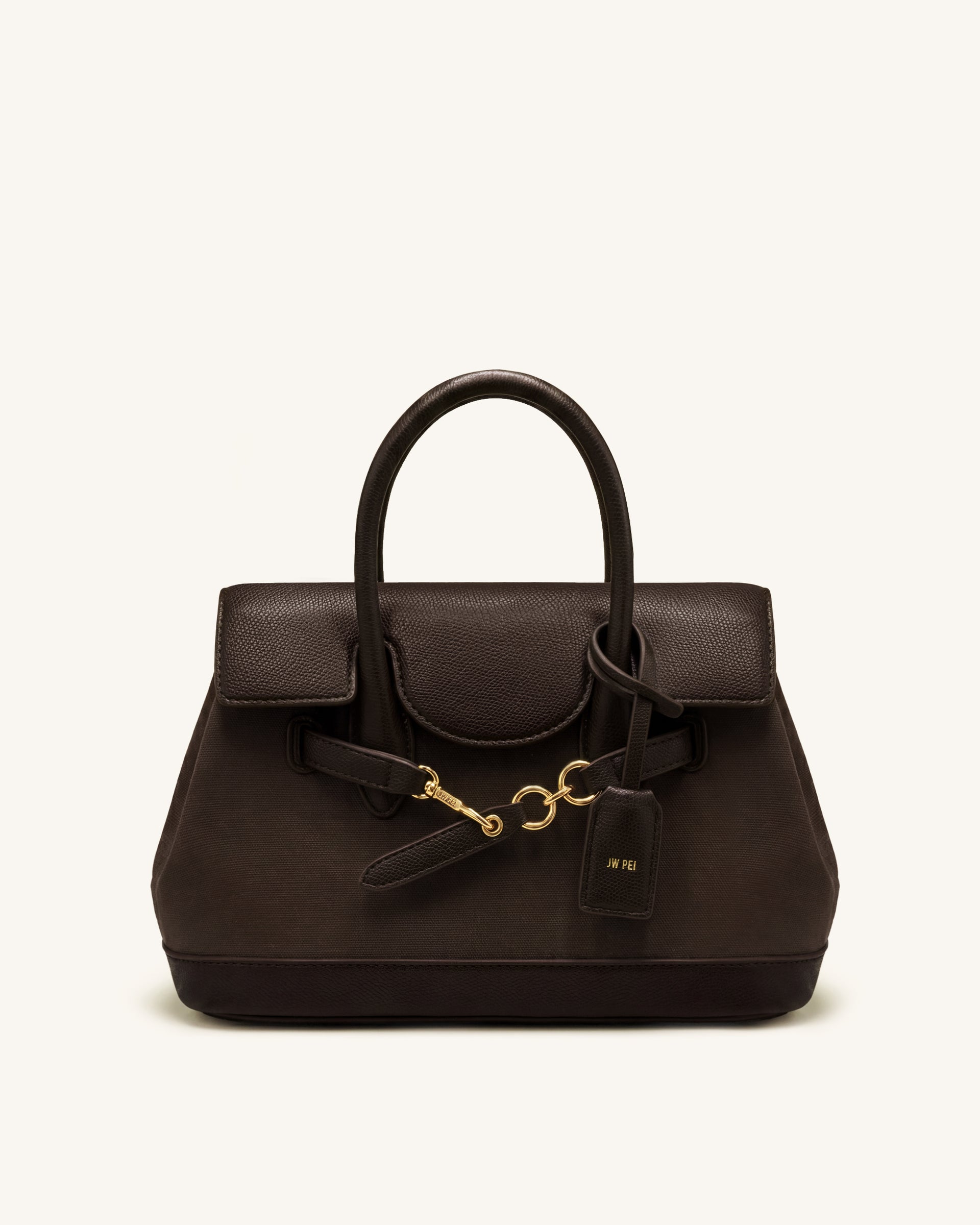 Alina Belted Satchel Bag - Dark Brown Canvas