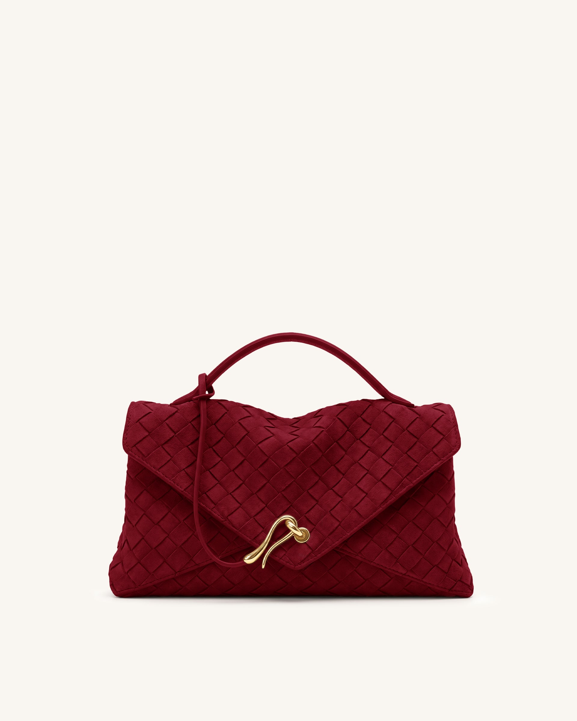Celeste Faux Suede Woven Envelope Bag - Berry Red