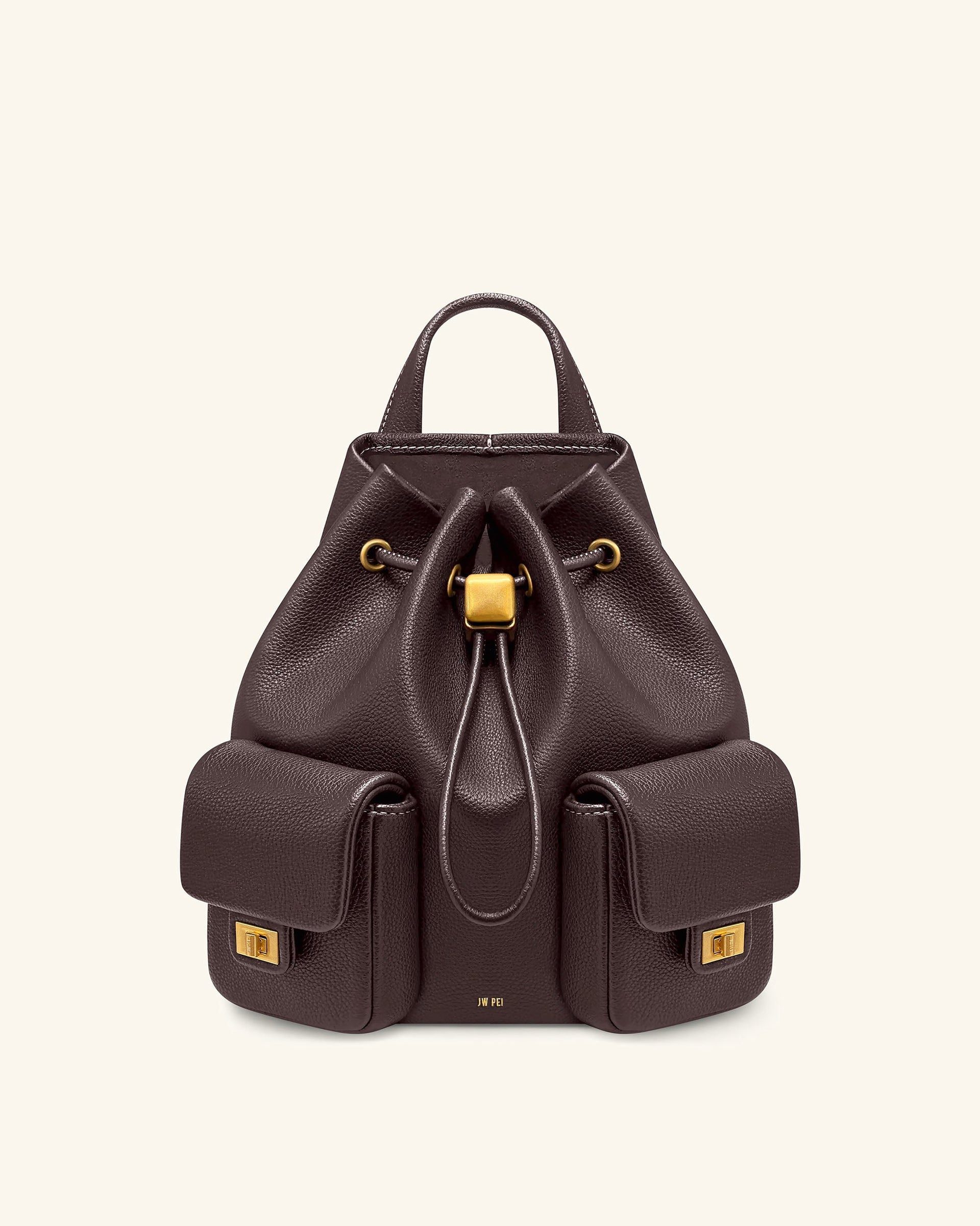 Avery Pebbled Drawstring Utility Backpack – Dark Brown