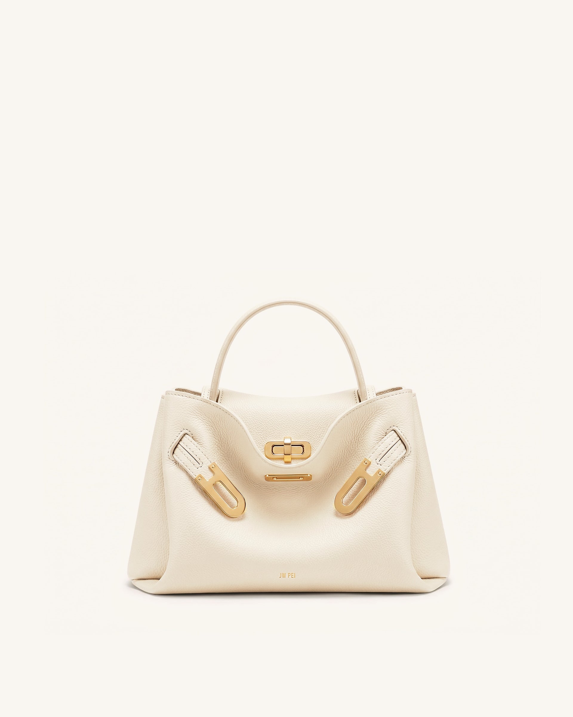 Rhea Small Pebbled Double Buckle Shoulder Bag - White