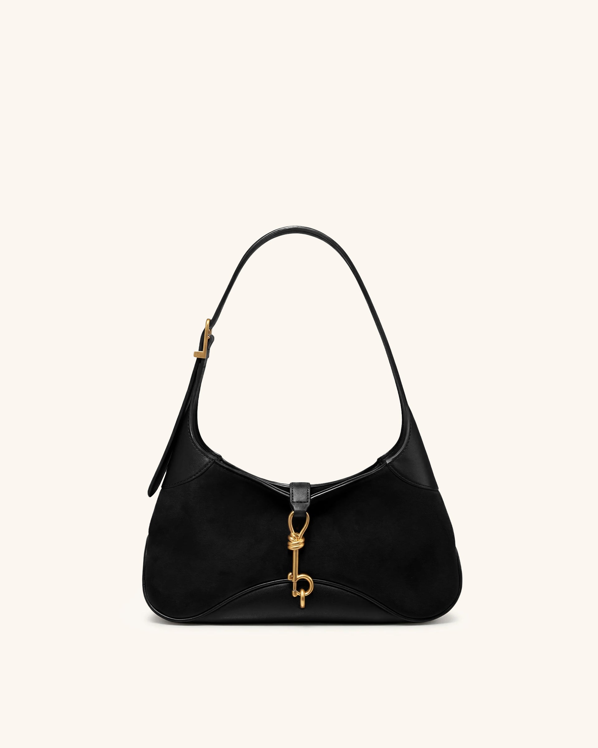 Juliette Faux Suede Key Charm East-West Shoulder Bag - Black