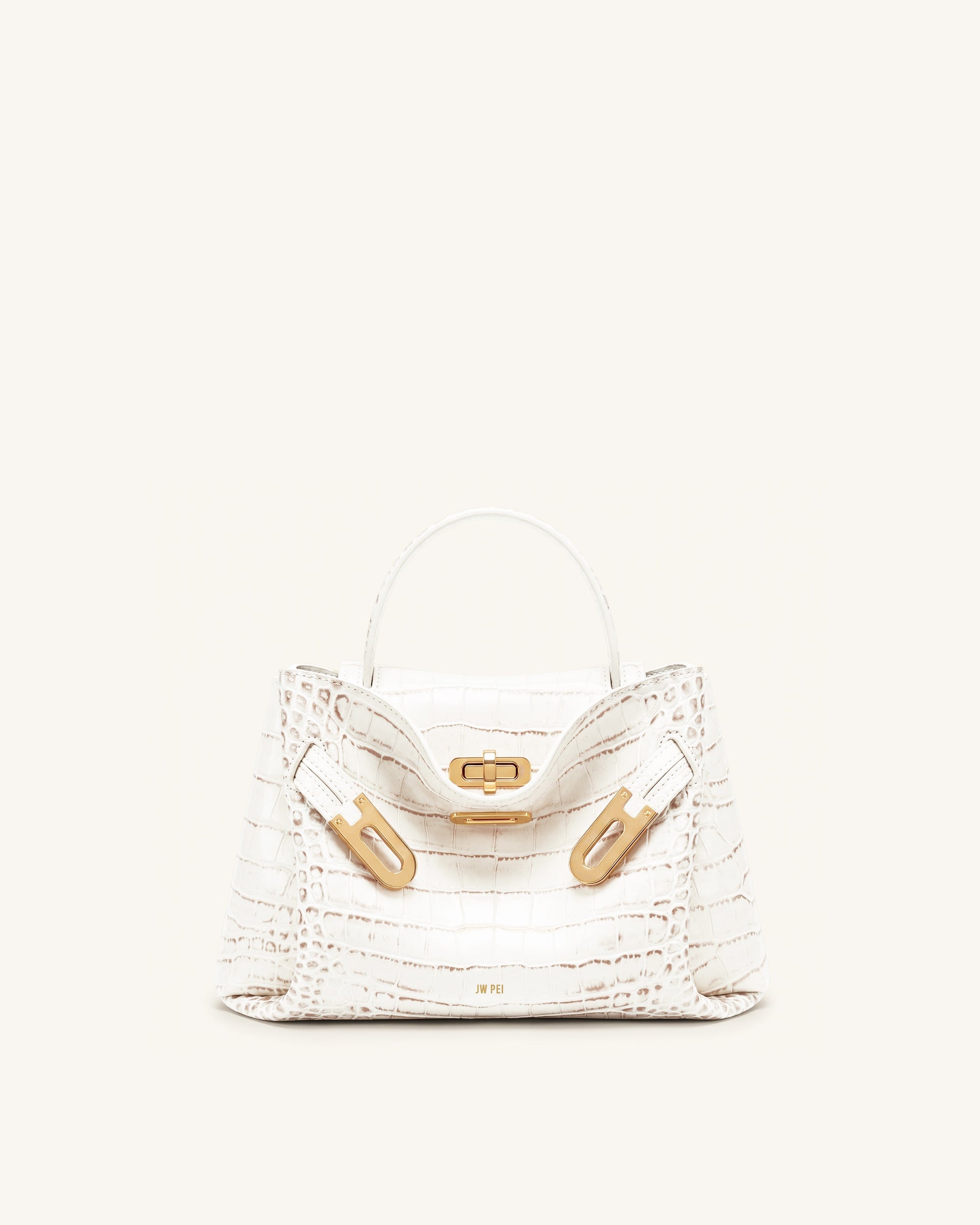 Rhea Small Double Buckle Shoulder Bag - White Croc