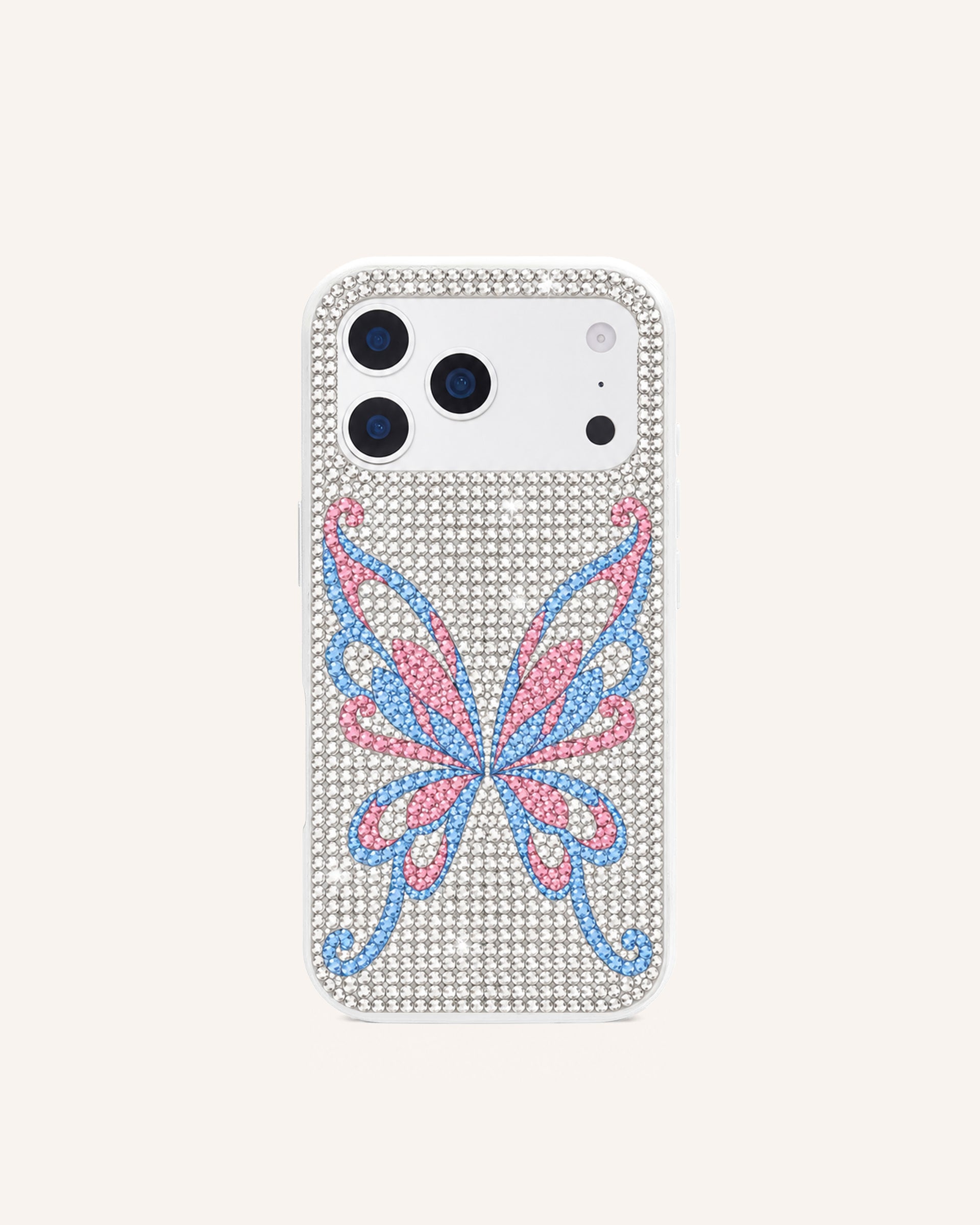 Butterfly Artificial Crystal Phone Case – White