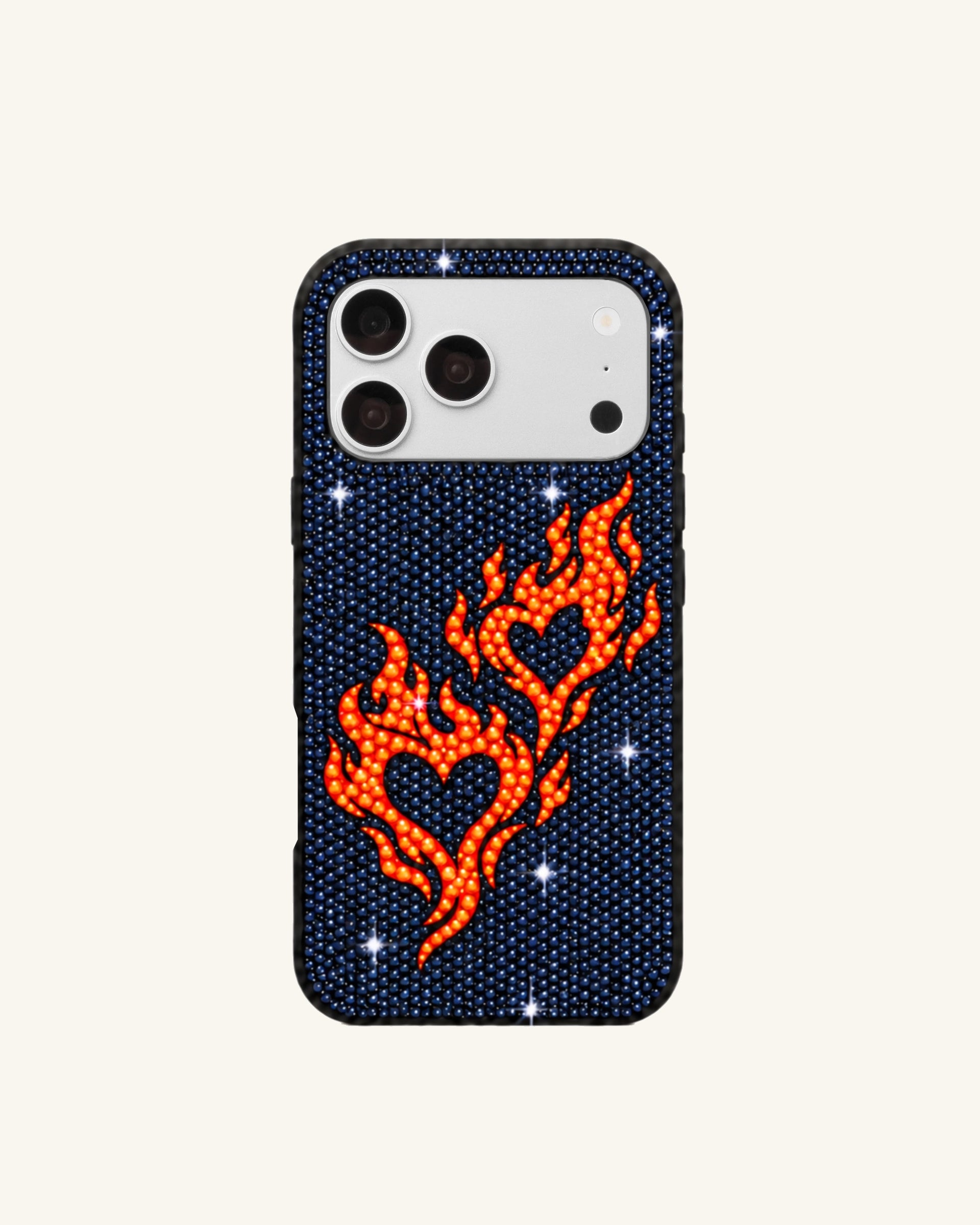 Flame Heart Artificial Crystal Phone Case – Blue