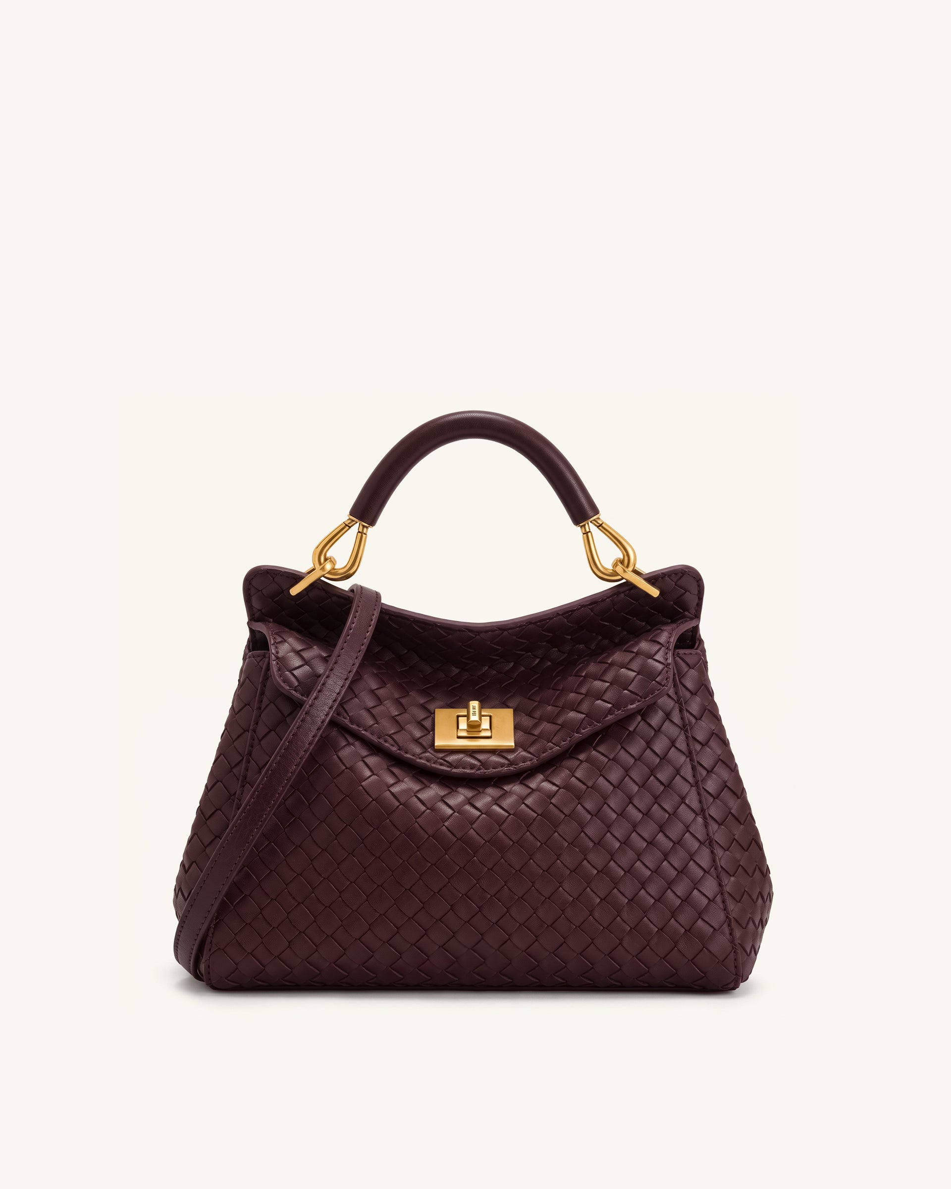 Lucia Classic Woven Top Handle Bag - Dark Burgundy