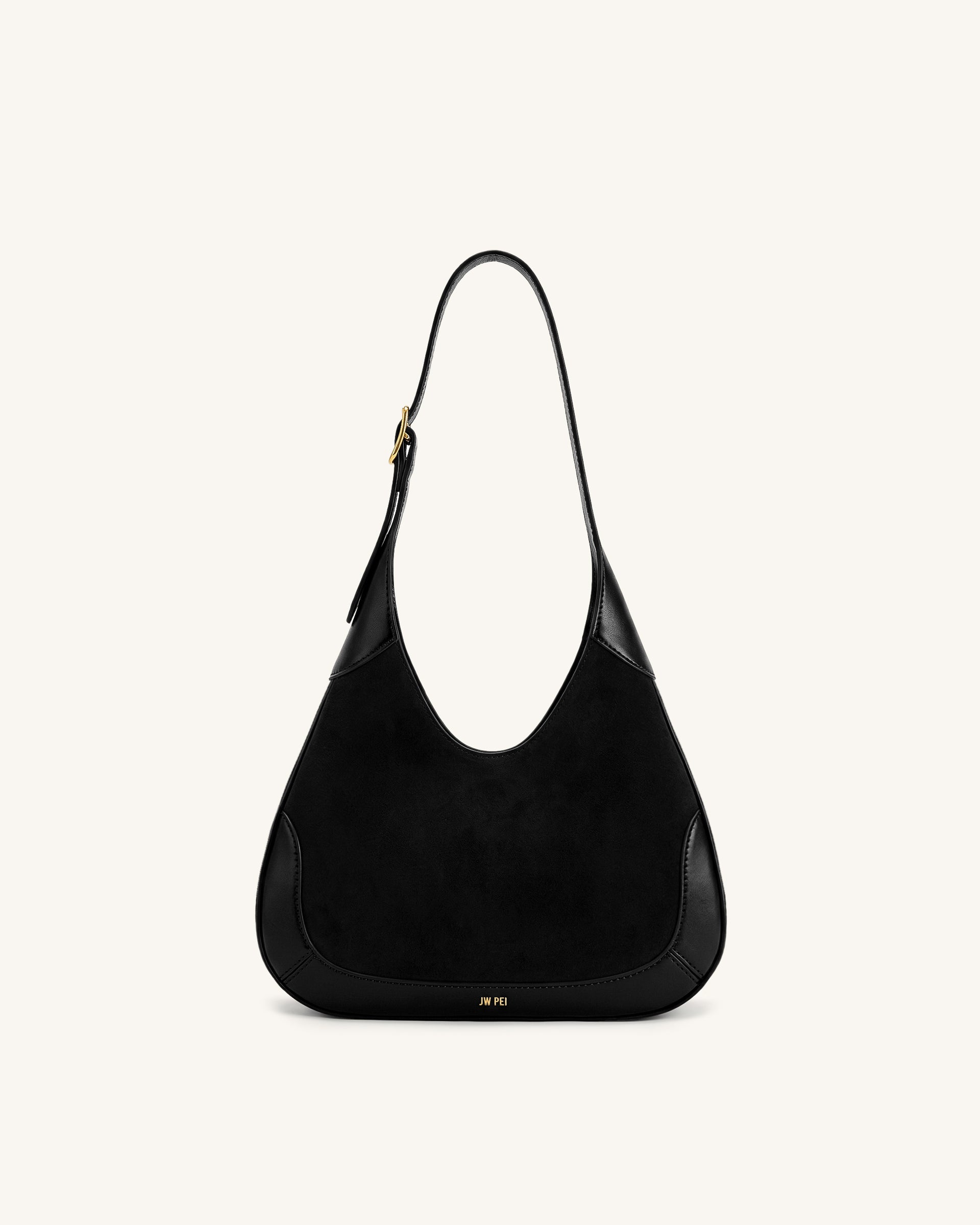 Willow Faux Suede Trim Hobo Bag - Black