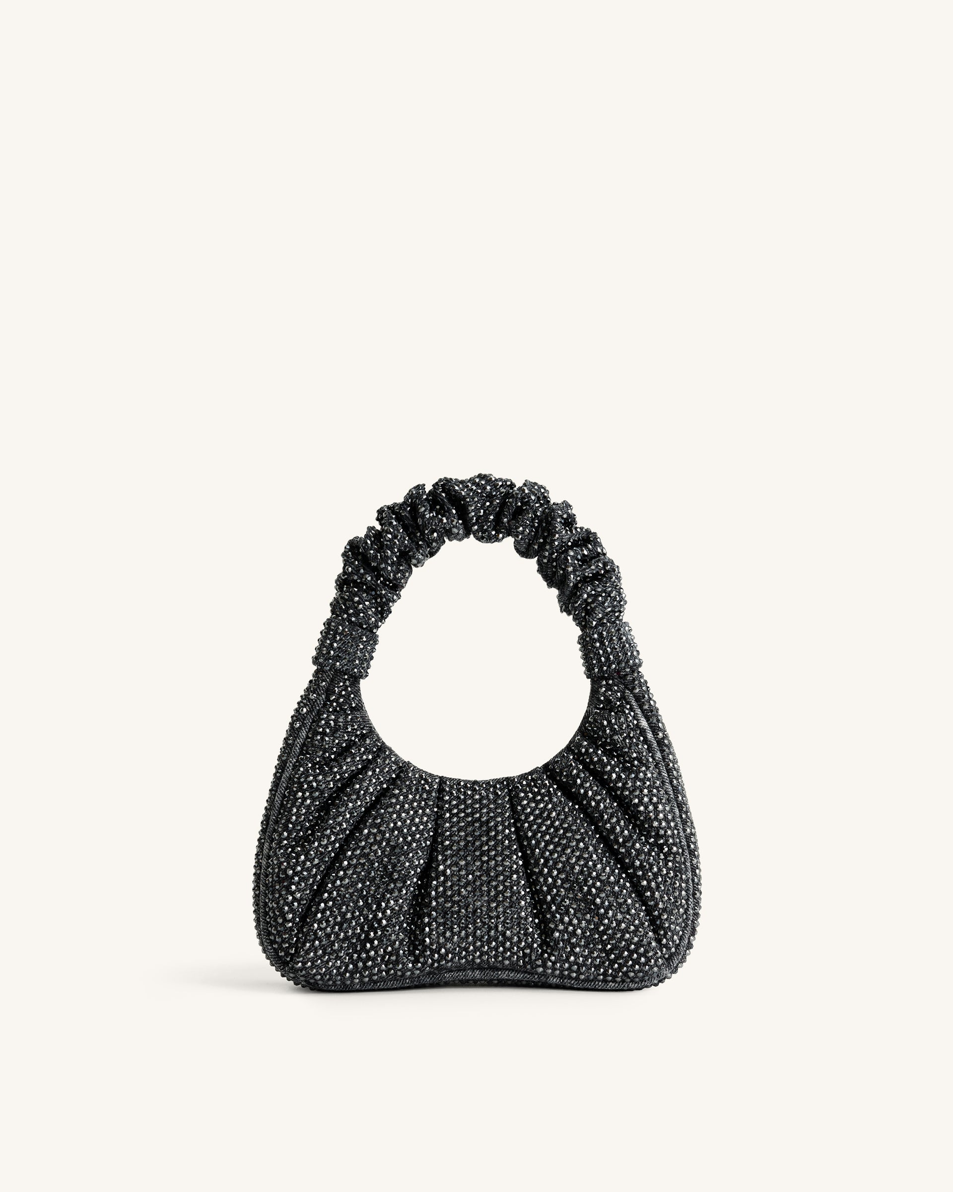 Gabbi Artificial Crystal Medium Ruched Hobo Handbag - Anthracite