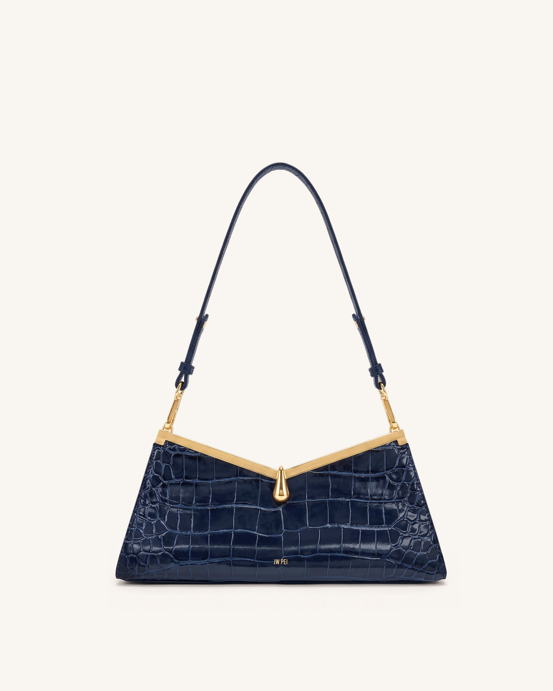 Nerina V-Frame Shoulder Bag - Dark Blue Croc