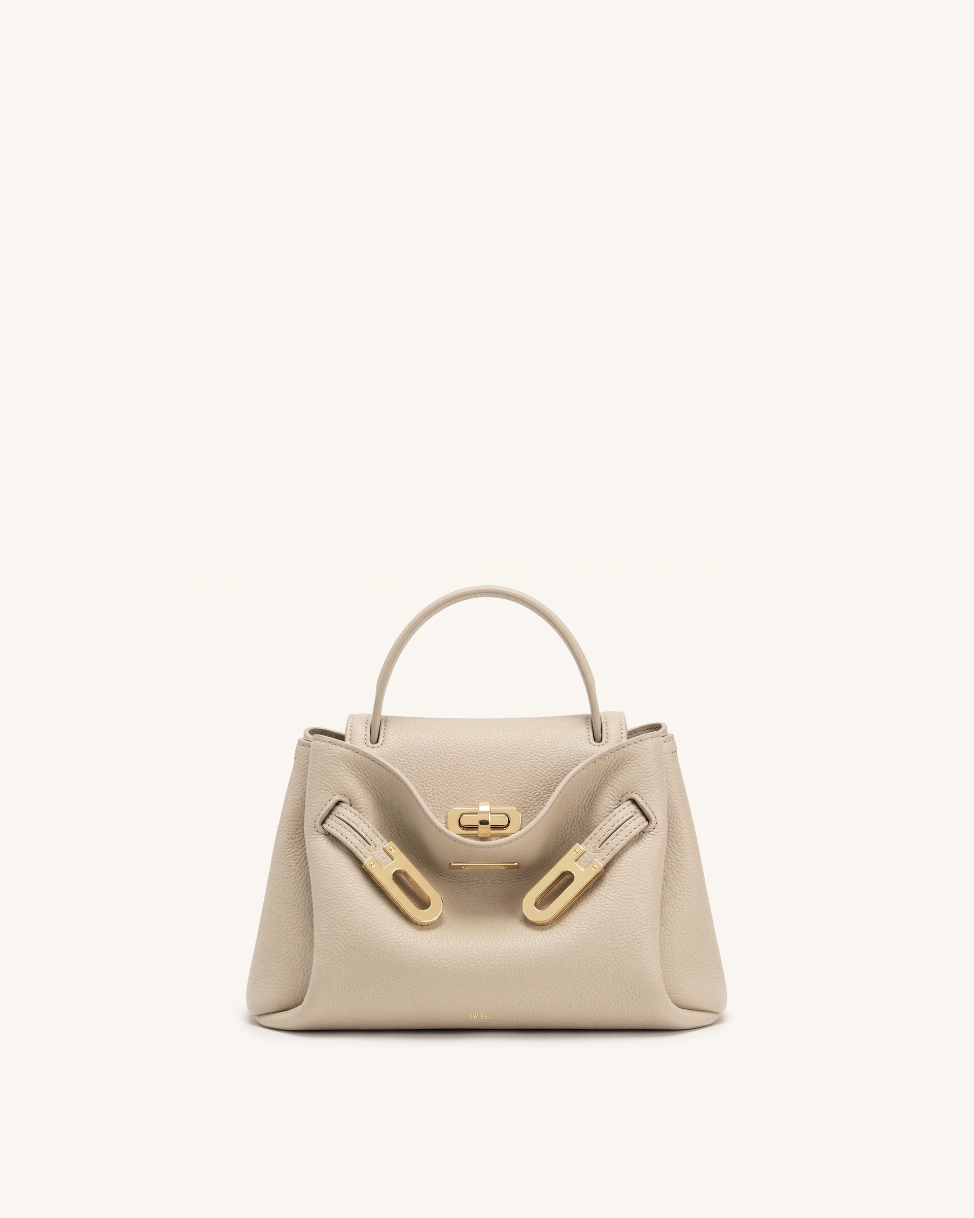 Rhea Small Pebbled Double Buckle Shoulder Bag - Sand