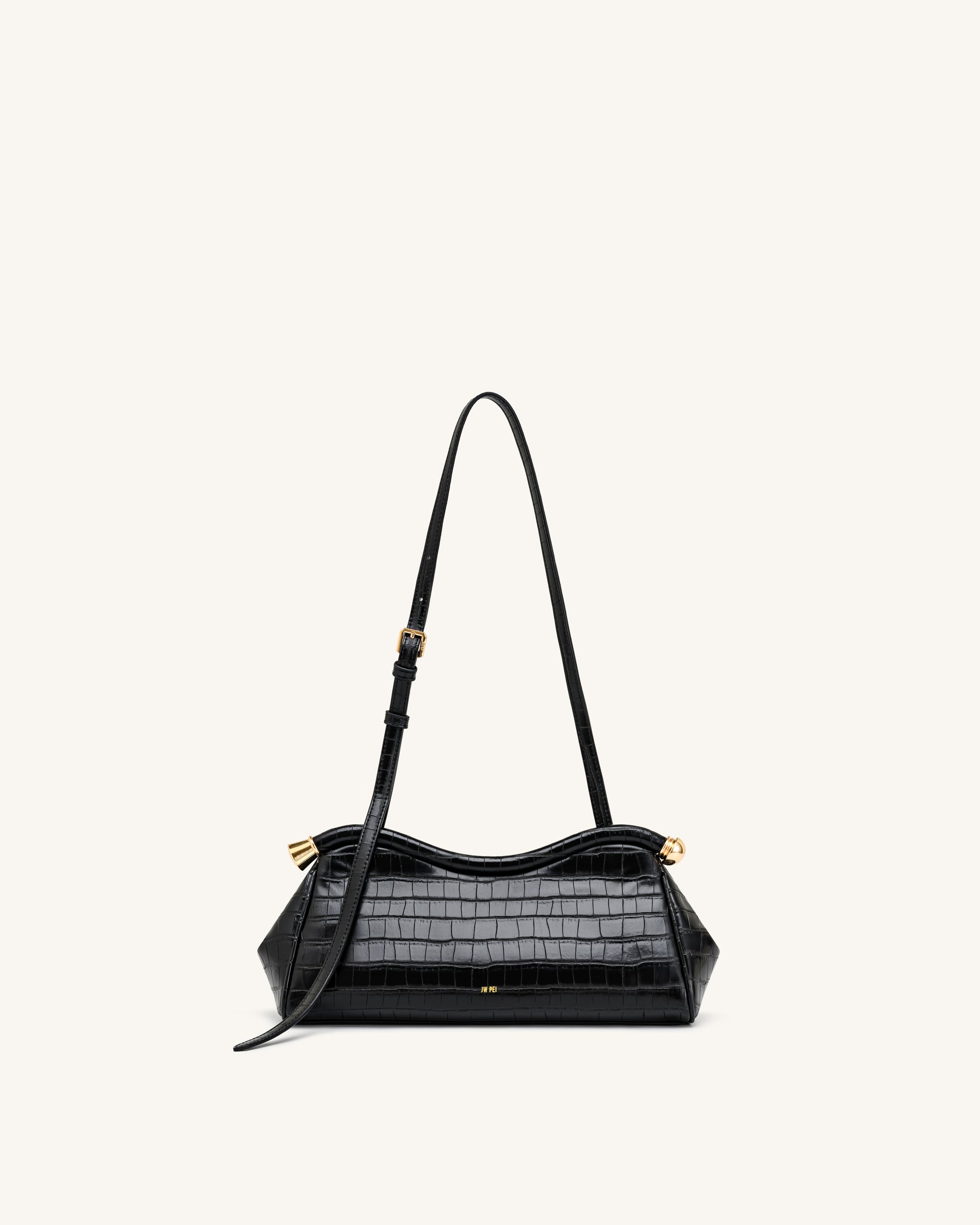 Naomi Curved Shoulder Bag - Black Croc