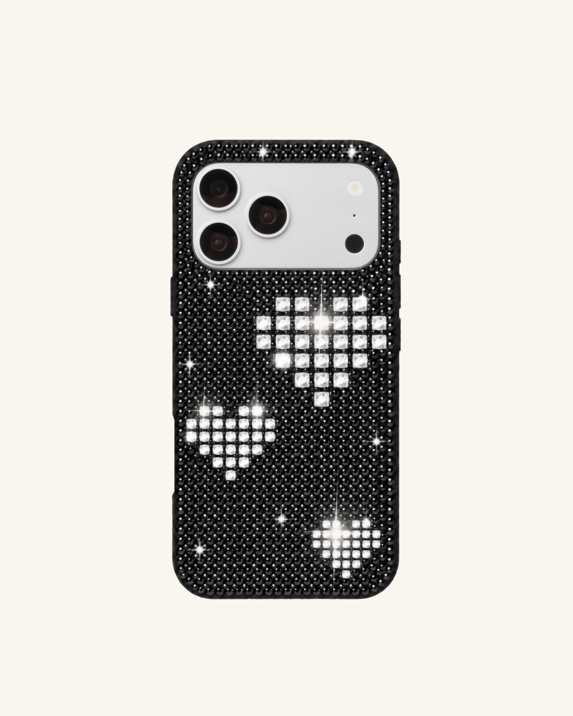 Rhinestone Heart Pattern Phone Case – Black