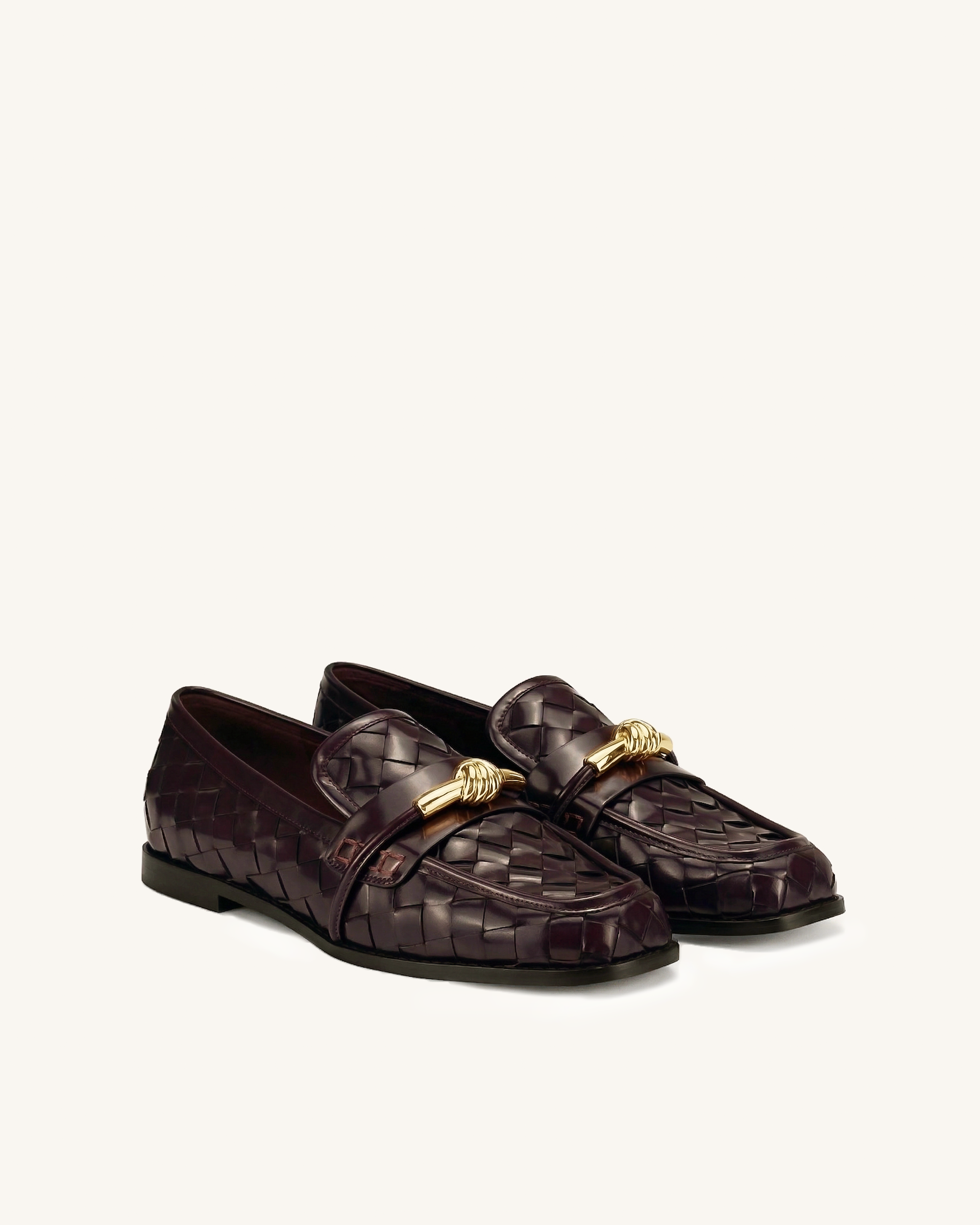 Elowen Woven Horsebit Loafers - Burgundy