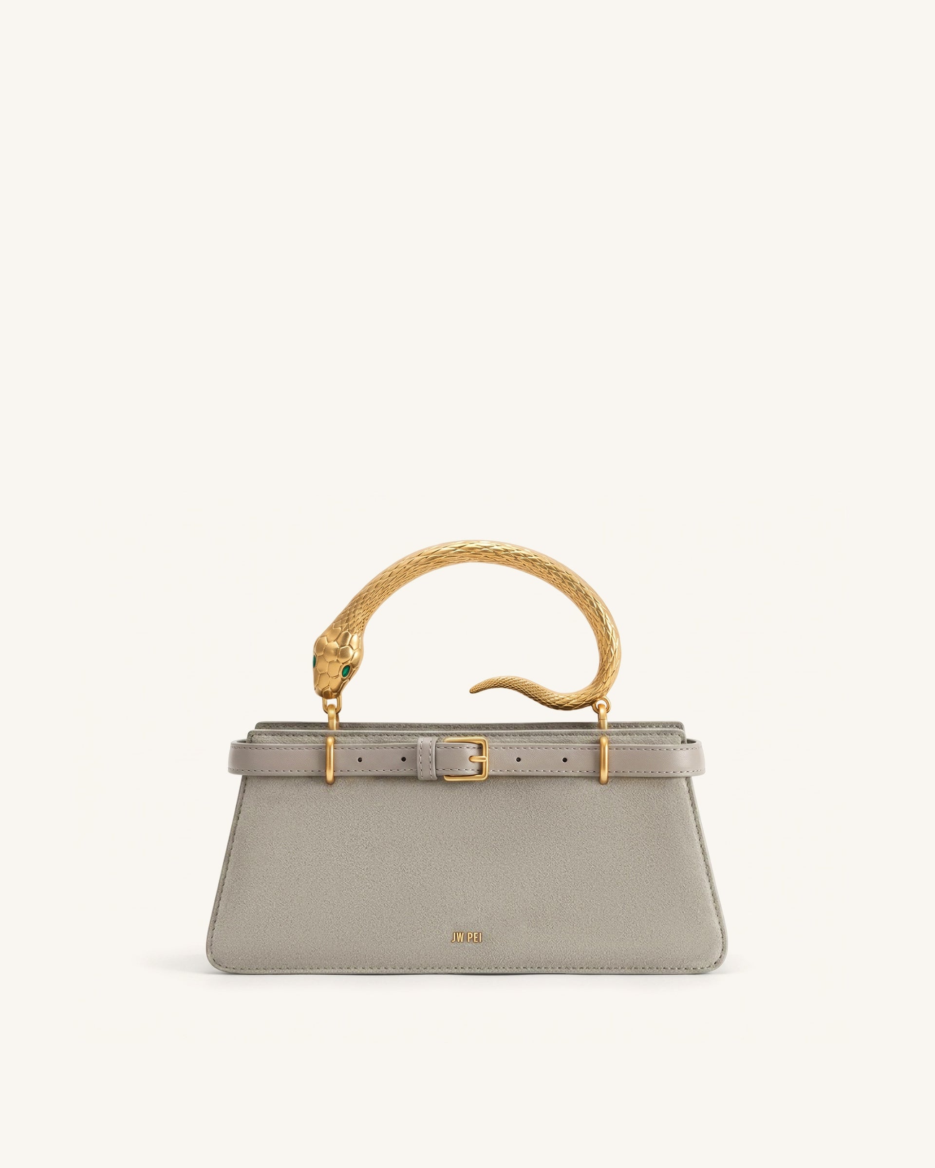 Elena Snake Handle Faux Suede Top Handle Bag - Taupe