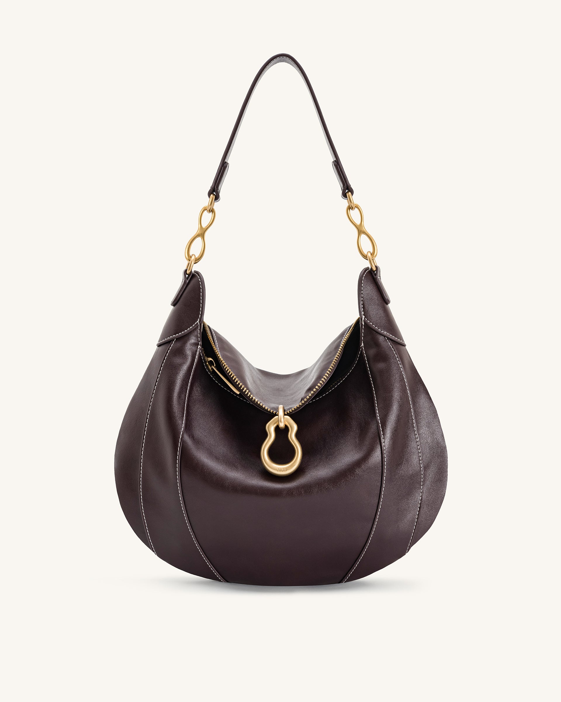 Daria Metal Pendant Embellished Shoulder Bag - Dark Brown