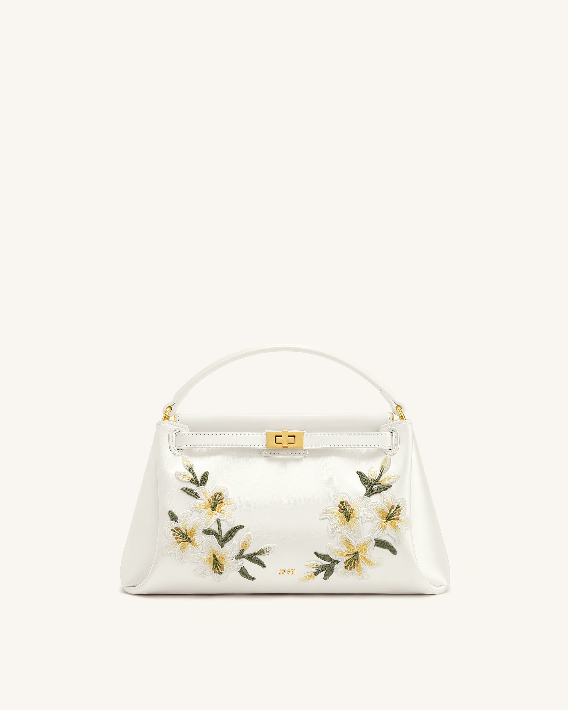 Carmen Lily Embroidery Top Handle Bag - Ivory White
