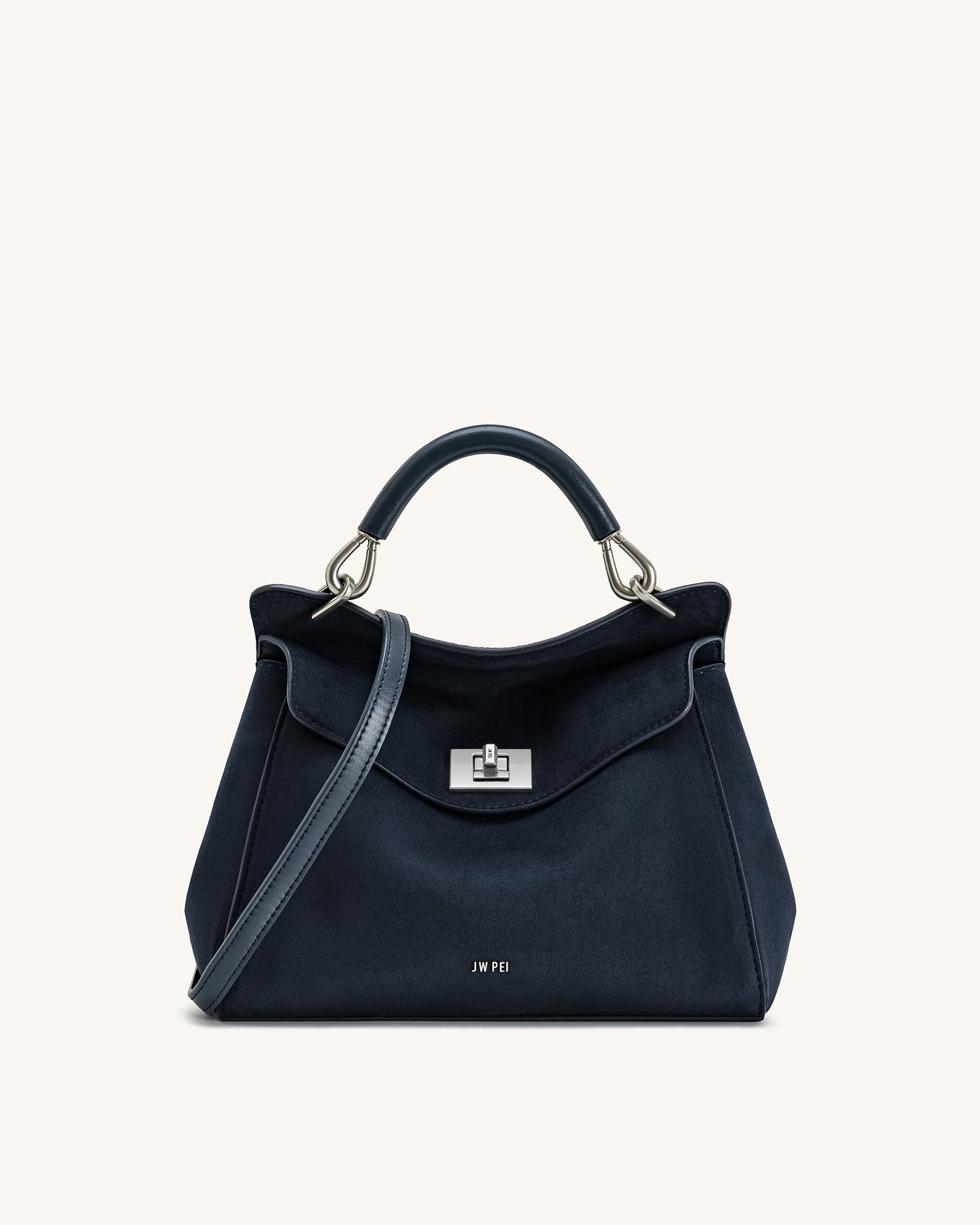 Lucia Classic Faux Suede Top Handle Bag - Navy Blue